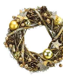 Vánoční dekorace Vánoční ratanový věnec Luccio zlatá, pr. 24 cm