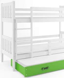 Postele BMS Dětská patrová postel s přistýlkou CARINO 3 | 80 x 190 cm Barva: bílá / zelená
