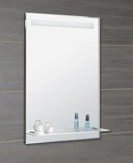 Koupelnová zrcadla AQUALINE Zrcadlo s LED osvětlením a policí 60x80cm, kolébkový vypínač ATH53