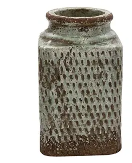 Dekorativní vázy Šedá hranatá váza se vzorem a patinou Nyree - 16*16*27 cm Clayre & Eef 6TE0382