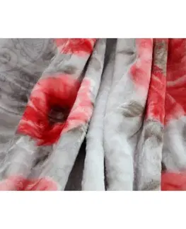 Hrubé deky 160 x 210cm - akrylové Šedá teplá deka s potiskem červených květů