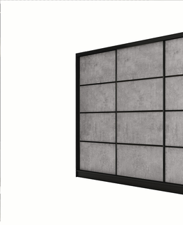 Šatní skříně Šatní skříň HARAZIA 200 bez zrcadla, se 4 šuplíky a 2 šatními tyčemi, černý mat/beton