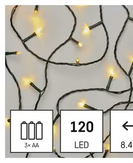 LED osvětlení na baterie EMOS LED vánoční řetěz, 8,4 m, 3x AA, venkovní i vnitřní, teplá bílá, časovač D4FW03