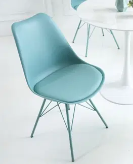 Luxusní jídelní židle Estila Moderní tyrkysová jídelní židle Scandinavia s čalouněním z eko-kůže 85cm