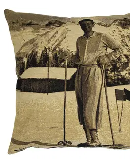 Dekorační polštáře Gobelínový retro polštář s lyžařem a dobovými lyžemi Ski club - 45*15*46cm Mars & More EVKSSSM