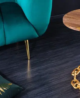 Luxusní a designové příruční stolky Estila Designový kulatý příruční stolek Belime Gold s ozdobnou zlatou konstrukcí z kovu a mangovou vrchní deskou 54cm