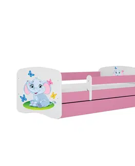 Dětské postýlky Kocot kids Dětská postel Babydreams slon s motýlky růžová, varianta 70x140, bez šuplíků, s matrací