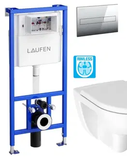 WC sedátka LAUFEN Rámový podomítkový modul CW1 SET s chromovým tlačítkem + WC JIKA LYRA PLUS RIMLESS + SEDÁTKO DURAPLAST H8946600000001CR LY1
