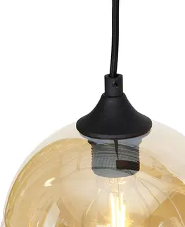 Zavesna svitidla Art Deco závěsná lampa černá s jantarovým sklem 8 světel - Hanne