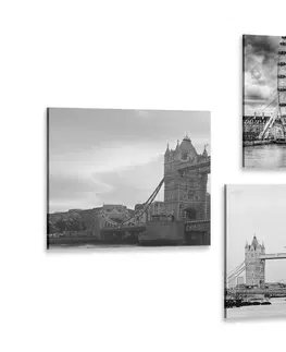 Sestavy obrazů Set obrazů tajemný Londýn v černobílém provedení