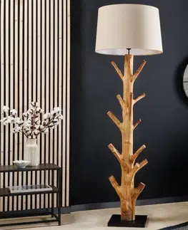 Designové a luxusní stojící lampy Estila Etno stylová stojací lampa Nature s hnědou masivní podstavou a bílým stínítkem 175cm