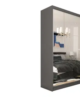 Šatní skříně Expedo Posuvná šatní skříň KUREZ se zrcadlem, 180x216x61, šedá