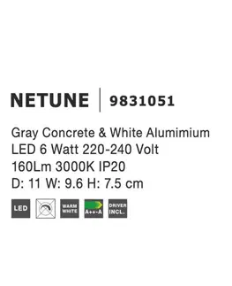 Designová nástěnná svítidla NOVA LUCE nástěnné svítidlo NETUNE šedý beton a bílý hliník LED 6W 220-240V 3000K IP20 9831051