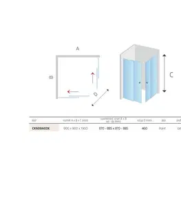 Sprchové kouty MEREO Sprchový kout, Lima, čtverec, 90x90x190 cm, bílý ALU, sklo Point CK608A02K