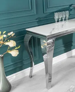 Toaletní stolky LuxD Designový konzolový stůl Rococo 145 cm stříbrný - mramor - Skladem