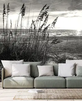 Samolepící tapety Samolepící fototapeta západ slunce na pláži v černobílém