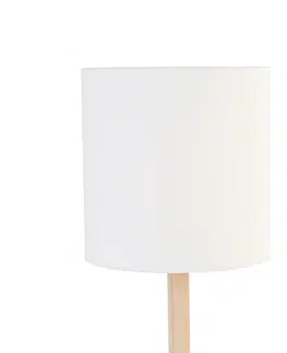 Stolni lampy Venkovská stolní lampa dřevěná s bílým stínidlem - Mels