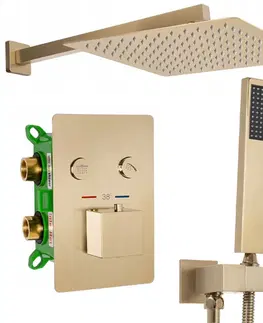 Koupelnové baterie REA Sprchový termostatický set FENIX DAVIS zlatá kartáčová z termostatem + BOX REA-P6358
