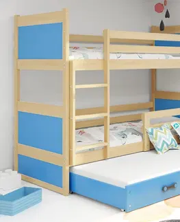 Postele BMS Dětská patrová postel s přistýlkou RICO 3 | borovice 90 x 200 cm Barva: Modrá