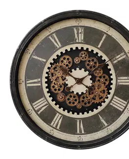 Hodiny Černé antik nástěnné hodiny s ozubenými kolečky - Ø 76*8 cm / 3*AA Clayre & Eef 5KL0219