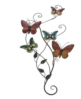 Bytové dekorace Nástěnná kovová dekorace Barevní motýli, 38 x 74 x 3 cm