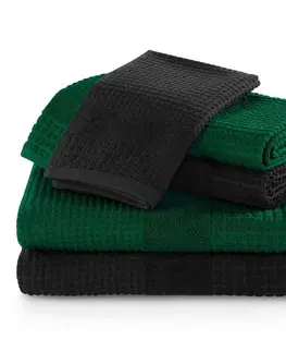 Ručníky Sada bavlněných ručníků AmeliaHome Plano zelená/černá, velikost 2*50x90+2*70x140+2*30x50