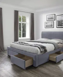 Postele HALMAR Čalouněná postel Modena 160x200 dvoulůžko - sametově šedá