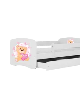 Dětské postýlky Kocot kids Dětská postel Babydreams medvídek s motýlky bílá, varianta 80x180, se šuplíky, s matrací