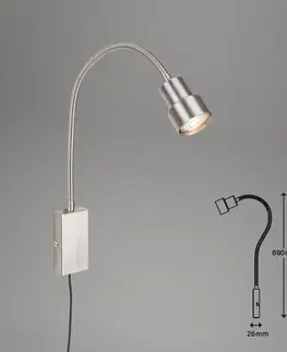 Nástěnná svítidla Briloner LED nástěnné světlo Tusi, flexibilní rameno, nikl