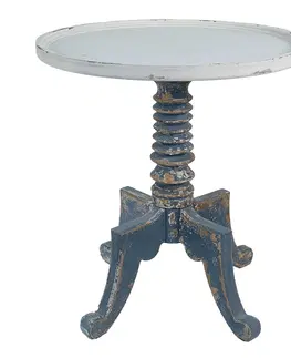 Jídelní stoly Bílo -modrý antik dřevěný kulatý jídelní stůl Tamiré - Ø 70*77 cm Clayre & Eef 5H0540