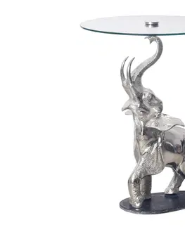Luxusní a designové příruční stolky Estila Designový art deco stříbrný kulatý příruční stolek Balarama s podstavou ve tvaru slona 75 cm