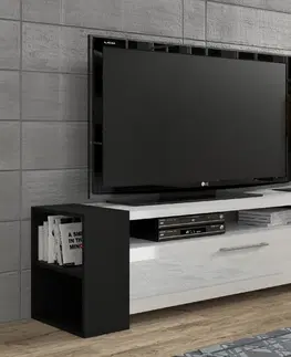 Televizní stolky Televizní stolek LIVIA 160 černý mat, bílý lesk