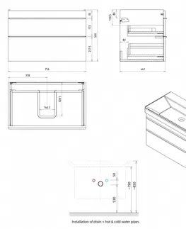 Koupelnový nábytek SAPHO SITIA umyvadlová skříňka 75,6x50x44,2cm, 2xzásuvka, borovice rustik SI080-1616