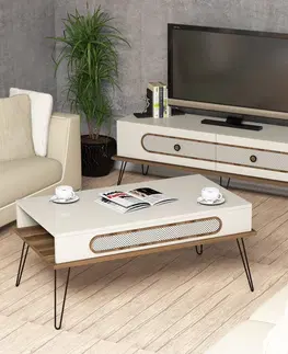 Obývací stěny a sestavy nábytku Set nábytku do obývacího pokoje EKOL krémový