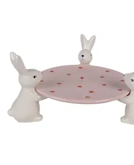 Podnosy a tácy Růžová keramická miska / podnos s králíčky a srdíčky - 24*23*12 cm  Clayre & Eef 6CE1693