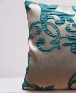 Dekorační povlaky na polštáře Luxusní krémový povlak na polštář s ornamenty tyrkysové barvy k přehozu