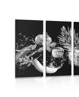 Černobílé obrazy 5-dílný obraz organické ovoce a zelenina v černobílém provedení