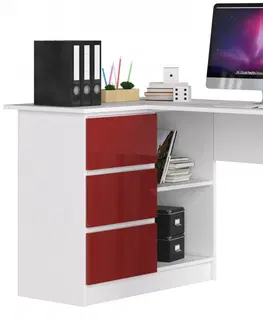 Psací stoly Ak furniture Rohový psací stůl B16 124 cm bílý/červený levý