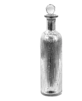 Džbány Stříbrná skleněná dekorační láhev se zátkou - Ø 7*31 cm Clayre & Eef 6GL3566