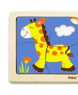 Hračky VIGA - Dřevěné puzzle žirafa 4ks