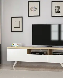 TV stolky Kalune Design TV stolek BRÜKSEL 150 cm bílý/dub