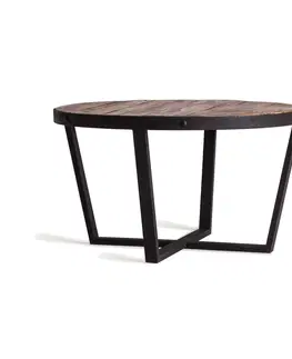 Designové a luxusní konferenční stolky Estila Industriální kulatý konferenční stolek Houston z kovu a masivního dřeva 80cm