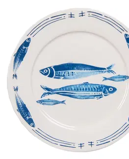Talíře Porcelánový jídelní talíř  s rybkami  Fish Blue - Ø 26*2 cm Clayre & Eef FIBFP