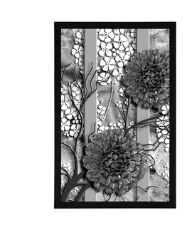 Černobílé Plakát abstraktní květiny na mramorovém pozadí v černobílém provedení
