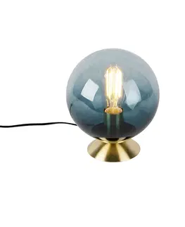 Stolni lampy Art deco stolní lampa mosaz s modrým sklem - Pallon