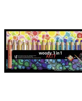 Hračky STABILO - Pastelky woody 3 v 1 ARTY- barvička, vdodovka, voskovka- 18 ks + ořezávátko+štětec