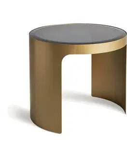 Luxusní a designové příruční stolky Estila Luxusní glamour příruční stolek Moneo s vrchní deskou z černého skla a designovou zlatou podstavou 55 cm