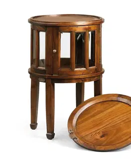 Luxusní a designové příruční stolky Estila Koloniální kruhový příruční stolek Flamingo z masivního mahagonového dřeva 50cm