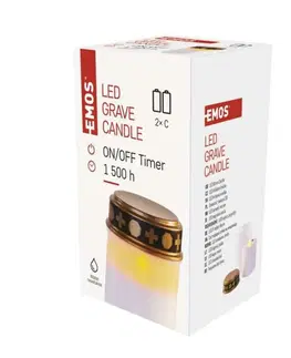 LED osvětlení na baterie EMOS LED hřbitovní svíčka, 12,5 cm, 2x C, venkovní i vnitřní, vintage, časovač DCCV21