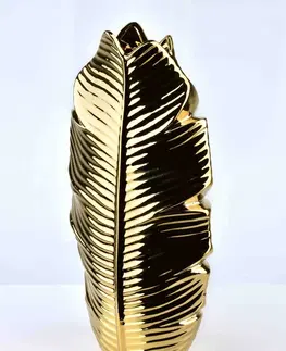 Dekorativní vázy Mondex Keramická váza LEAF 35 cm zlatá
